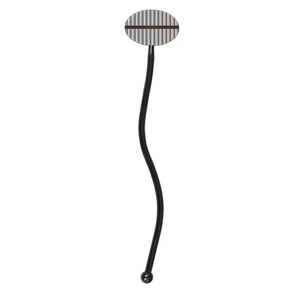 Gray Stripes Black Plastic 7" Stir Stick - Oval - Single Stick