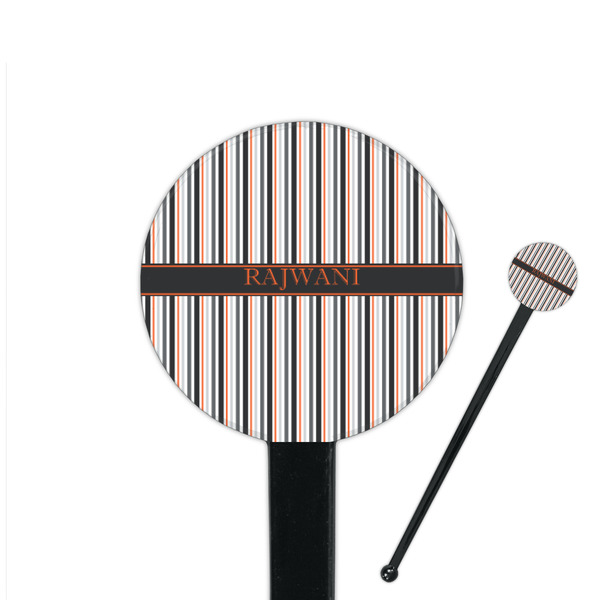 Custom Gray Stripes 7" Round Plastic Stir Sticks - Black - Single Sided (Personalized)