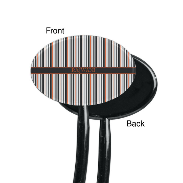 Gray Stripes Black Plastic 7" Stir Stick - Single Sided - Oval - Front & Back
