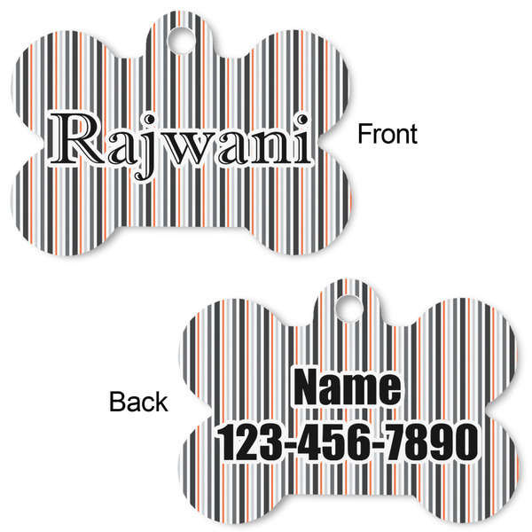 Gray Stripes Bone Shaped Dog Tag - Front & Back