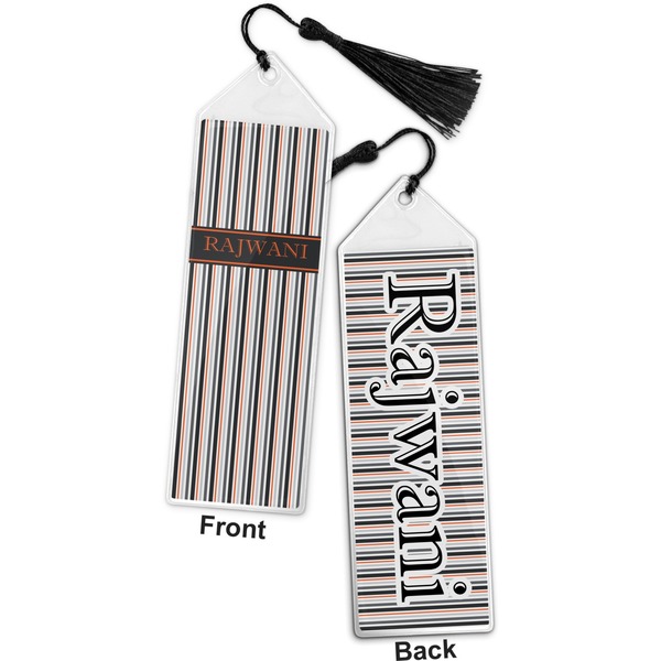 Gray Stripes Bookmark with tassel - Front and Back
