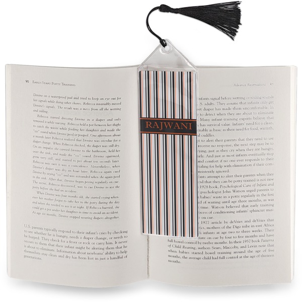 Gray Stripes Bookmark with tassel - In book