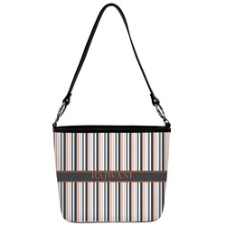 Gray Stripes Bucket Bag w/ Genuine Leather Trim (Personalized)