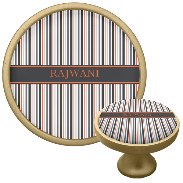 Custom Gray Stripes Cabinet Knob - Gold (Personalized)