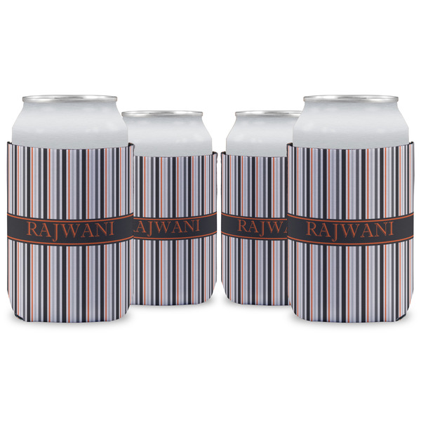Custom Gray Stripes Can Cooler (12 oz) - Set of 4 w/ Name or Text