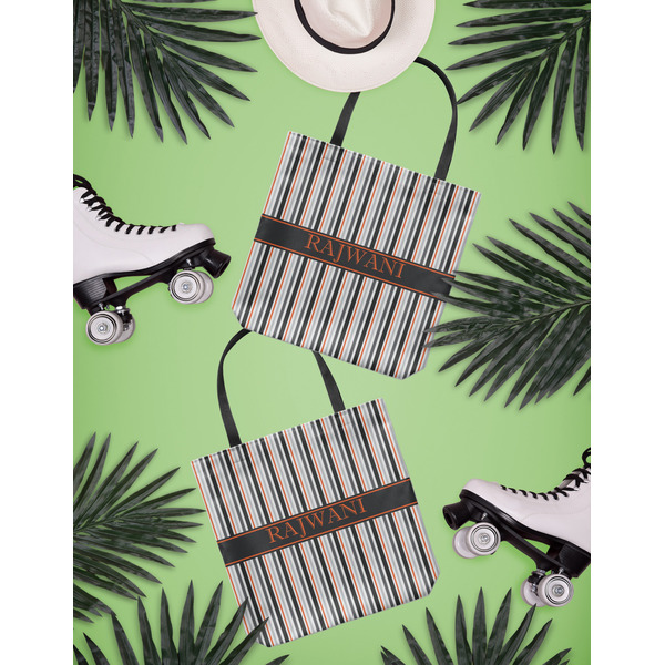 Gray Stripes Canvas Tote Lifestyle Front and Back