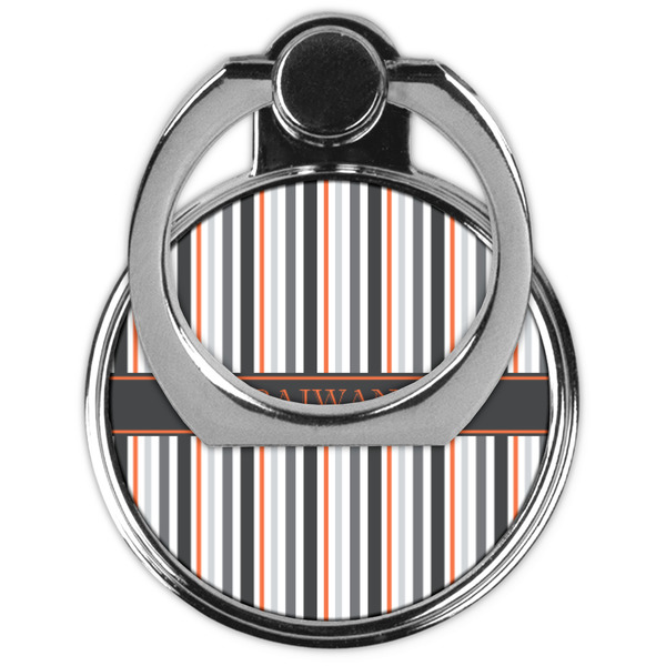 Gray Stripes Cell Phone Ring Stand & Holder - Front (Collapsed)