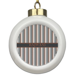 Gray Stripes Ceramic Ball Ornament (Personalized)