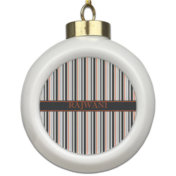 Custom Gray Stripes Ceramic Ball Ornament (Personalized)