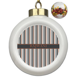 Gray Stripes Ceramic Ball Ornaments - Poinsettia Garland (Personalized)