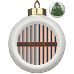 Gray Stripes Ceramic Ball Ornament - Christmas Tree (Personalized)
