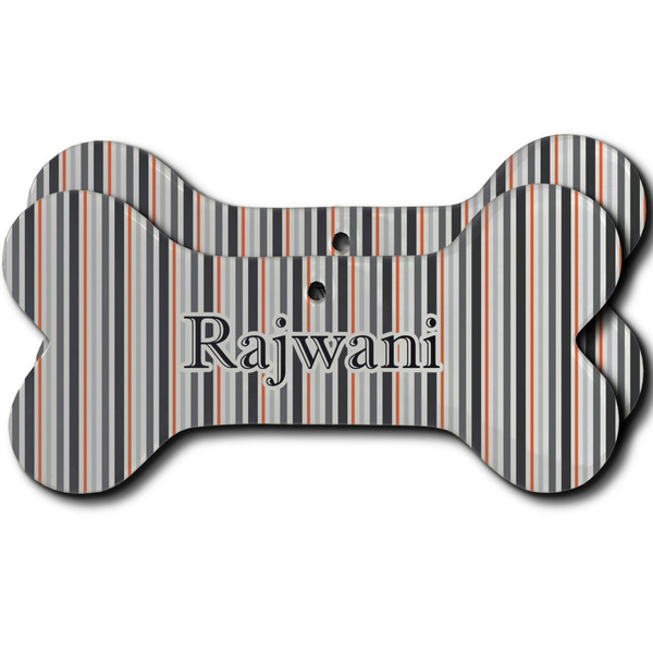 Custom Gray Stripes Ceramic Dog Ornament - Front & Back w/ Name or Text