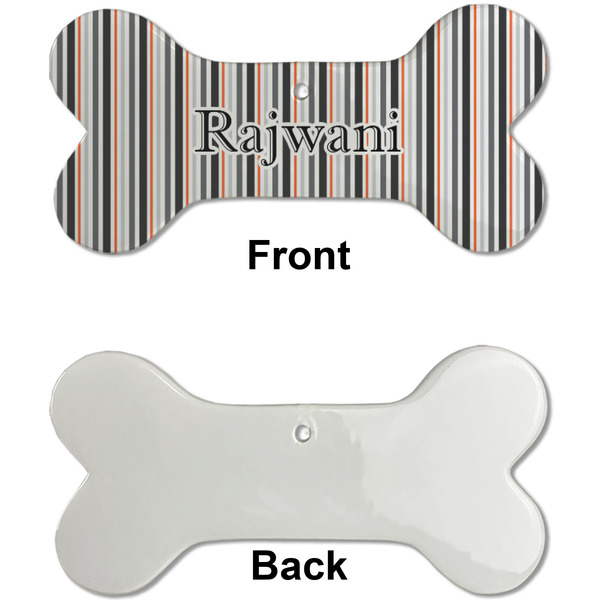 Gray Stripes Ceramic Flat Ornament - Bone Front & Back Single Print (APPROVAL)