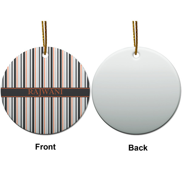 Gray Stripes Ceramic Flat Ornament - Circle Front & Back (APPROVAL)