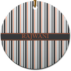 Gray Stripes Round Ceramic Ornament w/ Name or Text