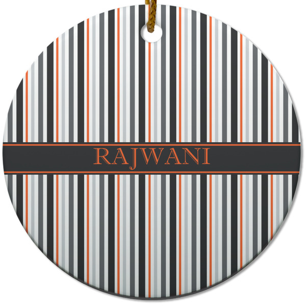 Custom Gray Stripes Round Ceramic Ornament w/ Name or Text