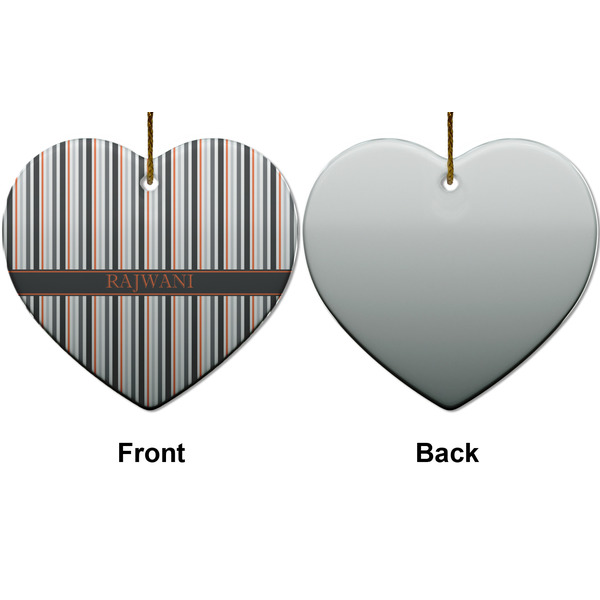 Gray Stripes Ceramic Flat Ornament - Heart Front & Back (APPROVAL)