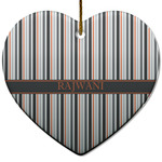 Gray Stripes Heart Ceramic Ornament w/ Name or Text