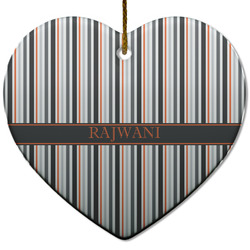 Gray Stripes Heart Ceramic Ornament w/ Name or Text
