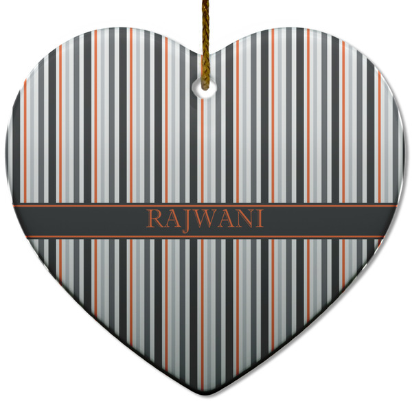Custom Gray Stripes Heart Ceramic Ornament w/ Name or Text