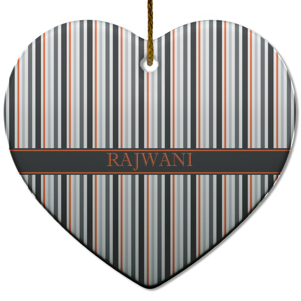 Gray Stripes Ceramic Flat Ornament - Heart (Front)