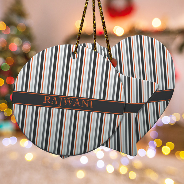 Custom Gray Stripes Ceramic Ornament w/ Name or Text
