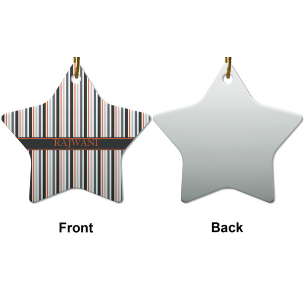 Gray Stripes Ceramic Flat Ornament - Star Front & Back (APPROVAL)