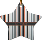 Gray Stripes Star Ceramic Ornament w/ Name or Text