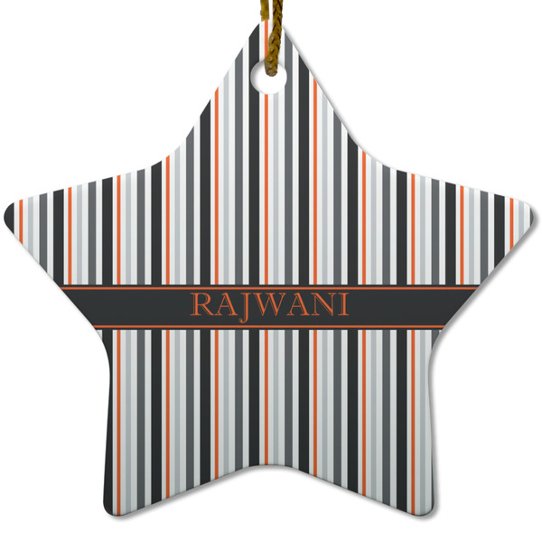 Custom Gray Stripes Star Ceramic Ornament w/ Name or Text