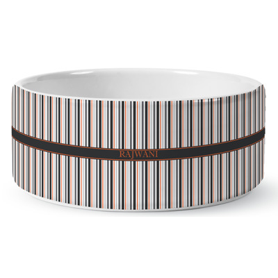 Gray Stripes Ceramic Dog Bowl (Personalized)