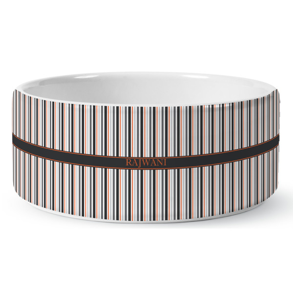 Custom Gray Stripes Ceramic Dog Bowl - Large (Personalized)