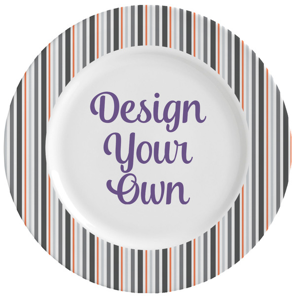 Custom Gray Stripes Ceramic Dinner Plates (Set of 4) (Personalized)