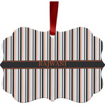 Gray Stripes Metal Frame Ornament - Double Sided w/ Name or Text
