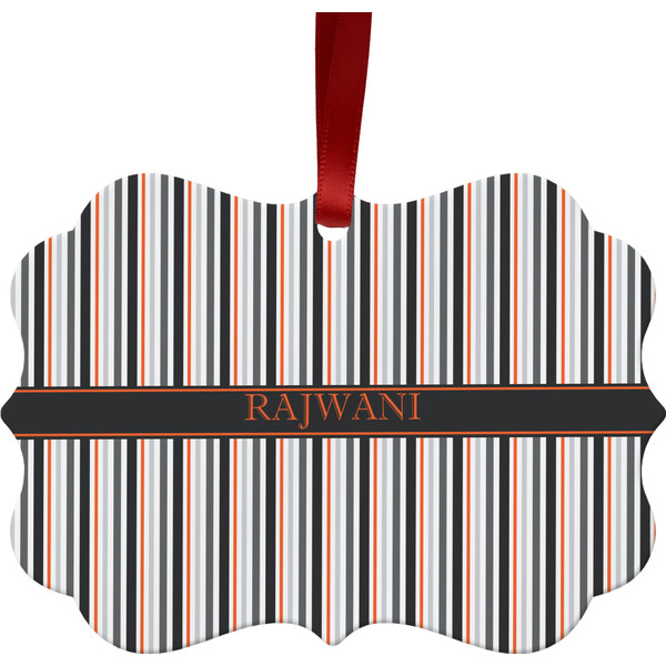 Custom Gray Stripes Metal Frame Ornament - Double Sided w/ Name or Text