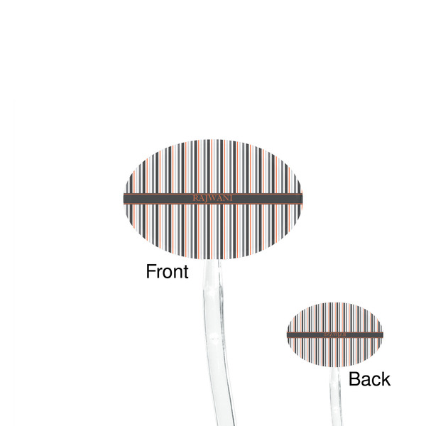 Gray Stripes Clear Plastic 7" Stir Stick - Oval - Front & Back