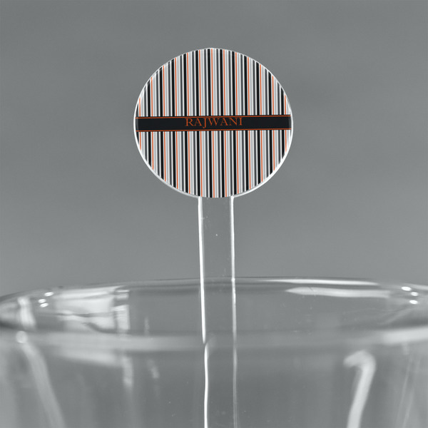 Custom Gray Stripes 7" Round Plastic Stir Sticks - Clear (Personalized)