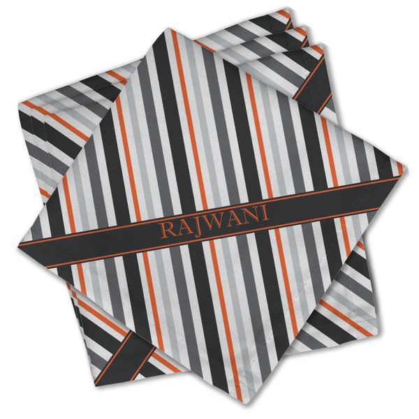 Custom Gray Stripes Cloth Cocktail Napkins - Set of 4 w/ Name or Text