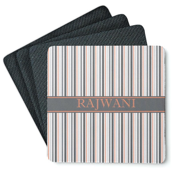 Custom Gray Stripes Square Rubber Backed Coasters - Set of 4 (Personalized)