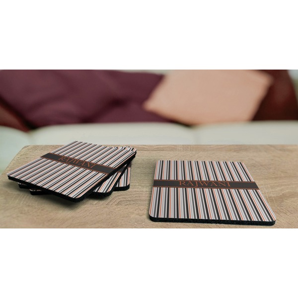 Gray Stripes Coaster Rubber Back - On Coffee Table