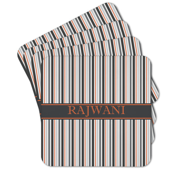 Custom Gray Stripes Cork Coaster - Set of 4 w/ Name or Text