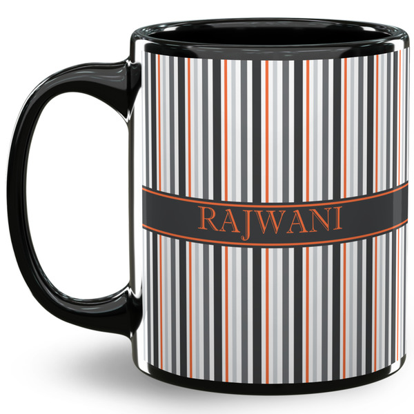 Custom Gray Stripes 11 Oz Coffee Mug - Black (Personalized)