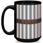 Gray Stripes 15 Oz Coffee Mug - Black (Personalized)