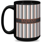 Gray Stripes 15 Oz Coffee Mug - Black (Personalized)