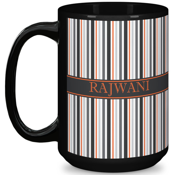 Custom Gray Stripes 15 Oz Coffee Mug - Black (Personalized)