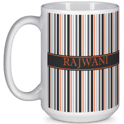 Gray Stripes 15 Oz Coffee Mug - White (Personalized)