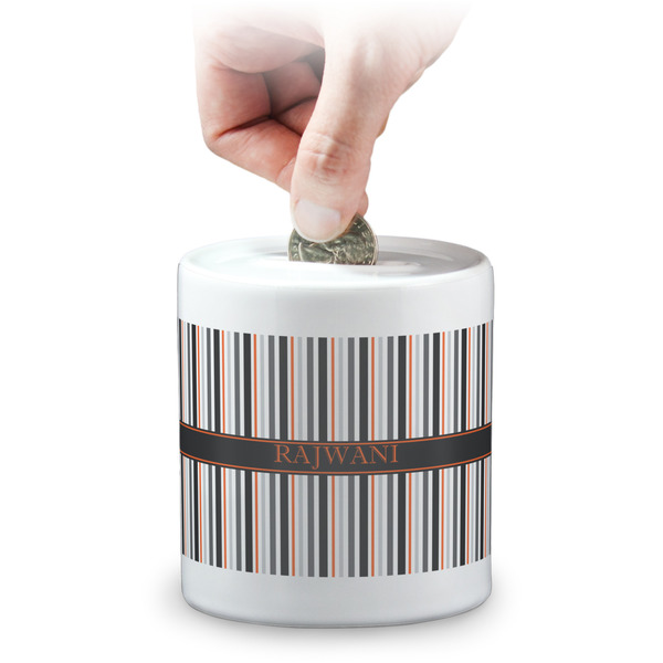 Custom Gray Stripes Coin Bank (Personalized)