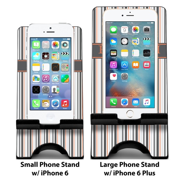 Gray Stripes Compare Phone Stand Sizes - with iPhones