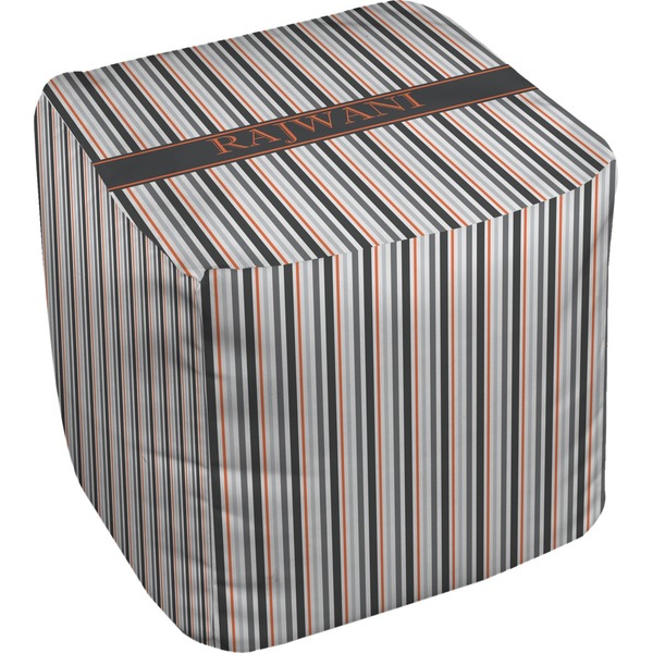 Custom Gray Stripes Cube Pouf Ottoman - 18" (Personalized)