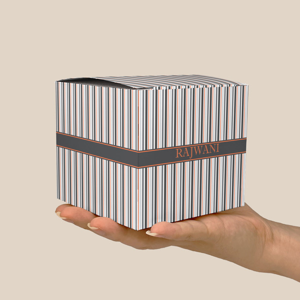 Gray Stripes Cube Favor Gift Box - On Hand - Scale View
