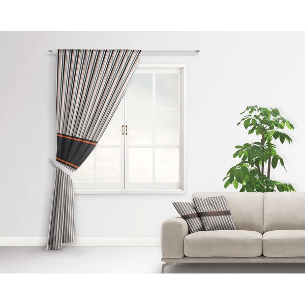 Gray Stripes Curtain With Window and Rod - in Room Matching Pillow